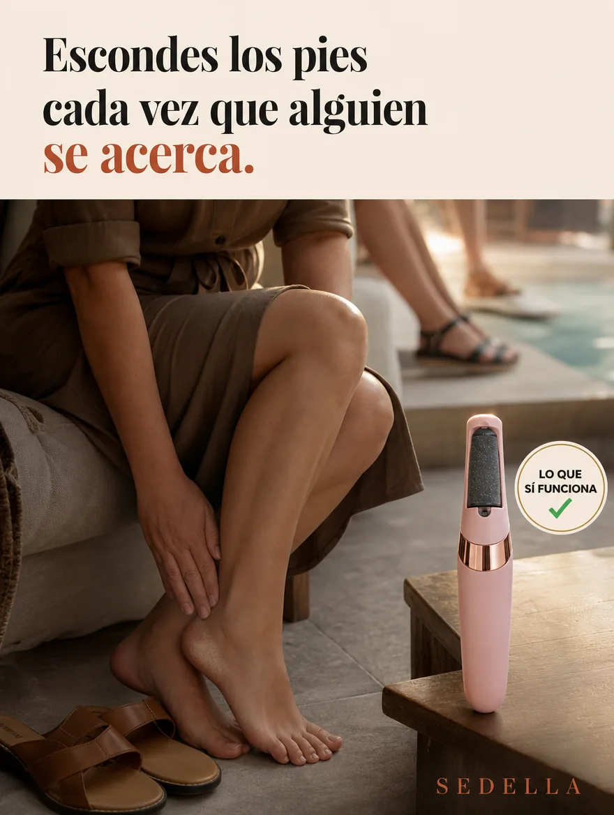 Mujer escondiendo los pies por vergüenza de los talones agrietados — Sedella es lo que sí funciona